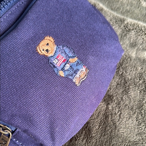 Polo Ralph Lauren Embroidered Polo Bear Navy Canvas Waist Hip Fanny Pack - Picture 4 of 8